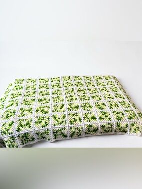 Green Granny Square Crochet Blanket 74x74 Farmhouse Bed Throw